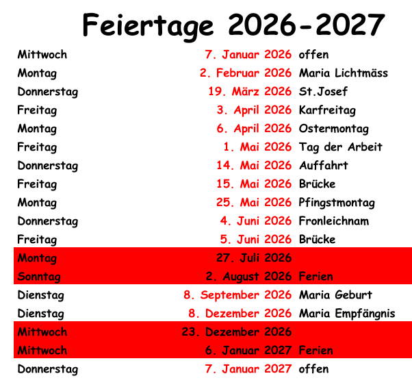 Feiertage 26/27