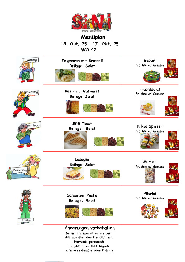 Menu Wochenplan