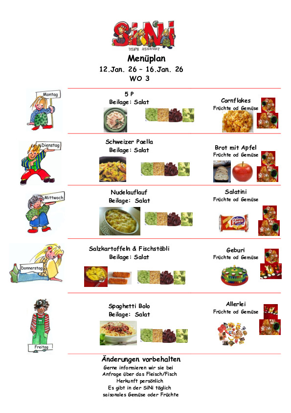 Menu Wochenplan