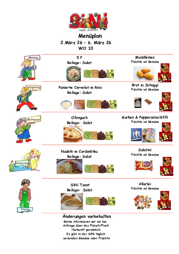 Menu Wochenplan