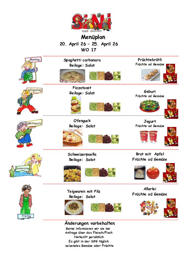 Menu Wochenplan