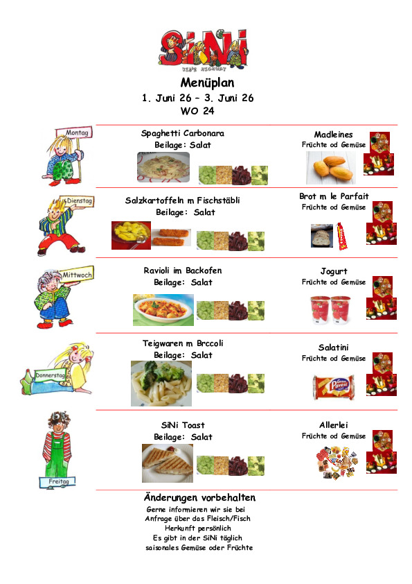 Menu Wochenplan